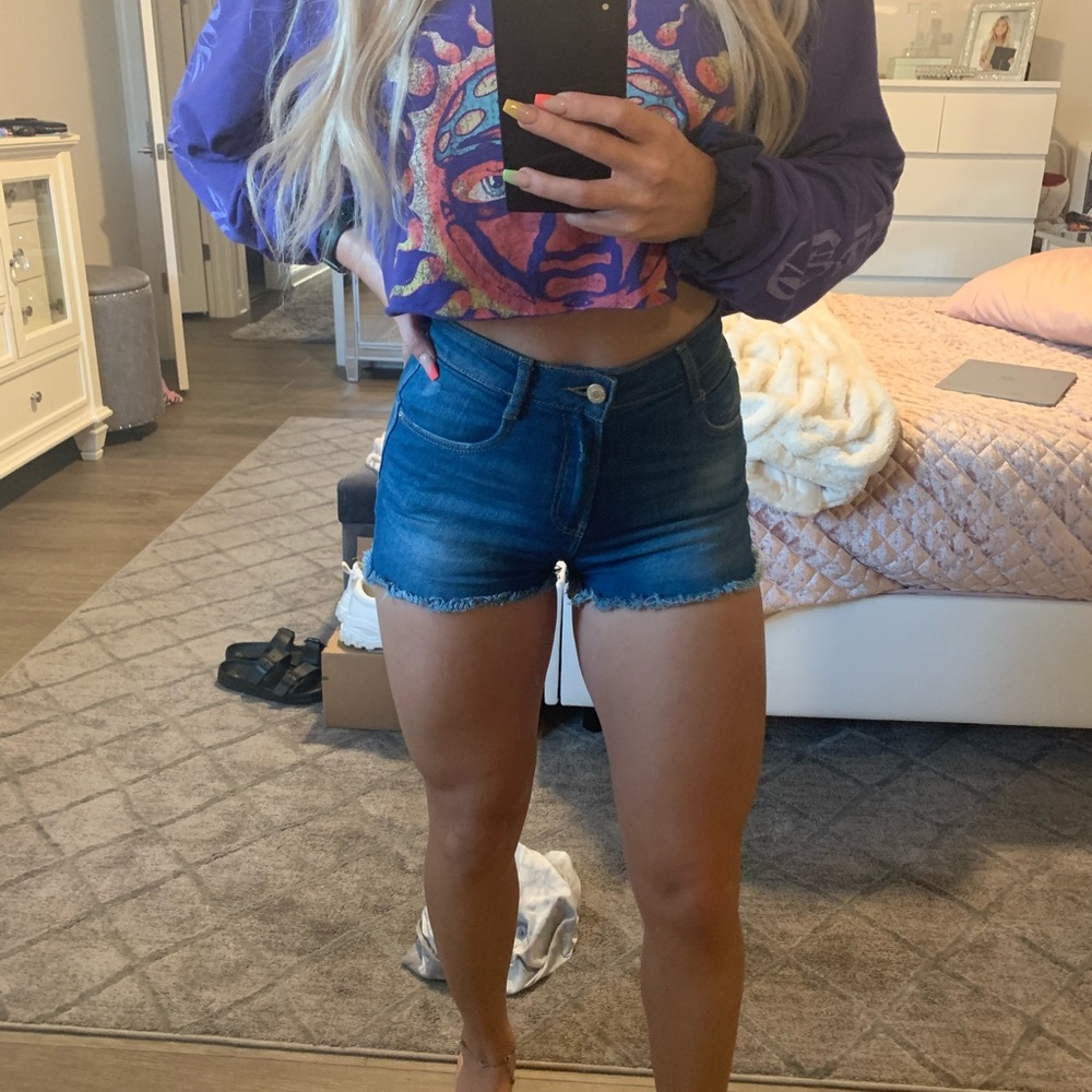 Zara stretch high waisted jean shorts 2